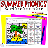 Summer Phonics Worksheets Color by Code with Long Vowels &