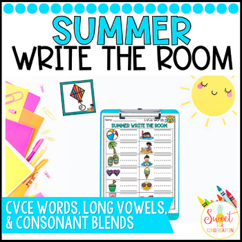 Preview of Summer Phonics Write the Room Activity | CVCe Words Blends Long Vowels