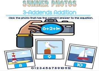 Preview of Summer Photo 3 Addends Addition Flipchart
