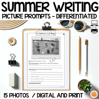 Preview of Summer Picture Prompts Activity | Differentiated Writing | Summer School