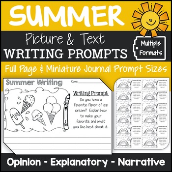 Preview of Summer Picture Writing Prompts & Pictures| End of the Year 3rd Grade Busy Work
