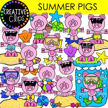 Summer Pigs Clipart Summer Clipart By Krista Wallden Creative Clips
