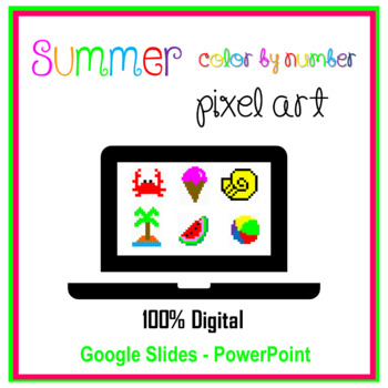 Preview of Summer Pixel Art Color By Number Activities K-3 Digital Distance Learning