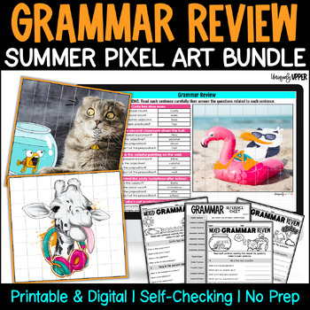 Preview of Summer Pixel Art Grammar Review Bundle