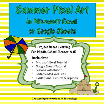 Preview of Summer Pixel Art in Microsoft Excel or Google Sheets | Distance Learning
