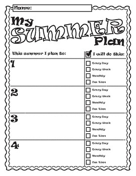 Preview of Summer Plan Worksheet