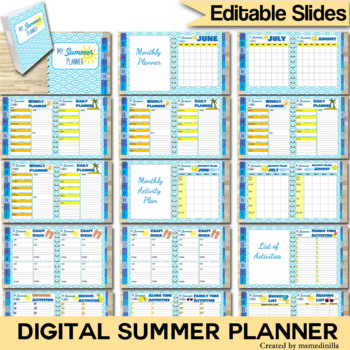 Preview of Summer Planner Digital Interactive Notebook Templates EDITABLE