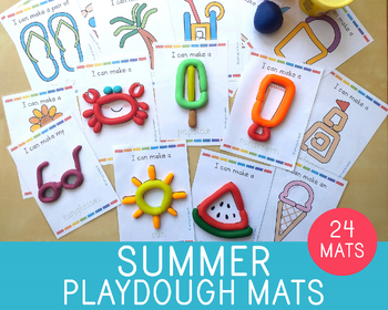 Preview of Summer Playdough Mats, 24 Cards, Play Doh Activity, Fine Motor Skills, Centers