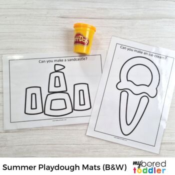 Summer Playdough Mats for Toddlers Black and White by My Bored Toddler