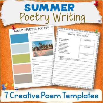 Summer Poetry Writing Activities - Poem Templates - Print and Digital