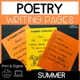 Summer Poetry Writing Pages Digital or Printable