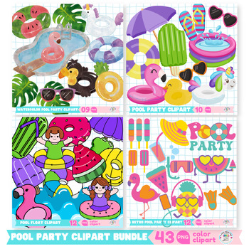 Watercolor Pool Party Clipart, swimming pool png, summer png