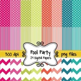 Summer Pool Party Digital Background Papers in Chevron, Po