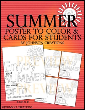 Preview of Summer Poster to Color & Cards for Students