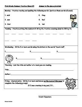 Preview of Summer Preparation Guide for 1st Grade