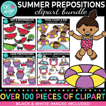 Preview of Summer Prepositions Clipart Bundle | Summer Clipart | Positional Clipart