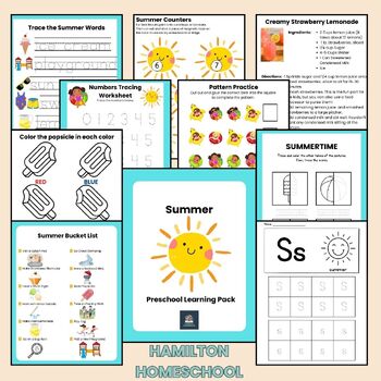 Preview of Summer Preschool Worksheet Bundle Pre-K Kindergarten Activity Sheets Summer