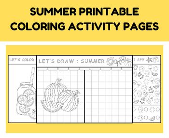 Preview of Summer Printable Coloring Activity Pages