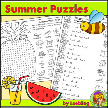 Preview of Summer Puzzles - Fun End of Year Activities, Crossword, Word search and more