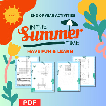 Preview of Summer Puzzles: Fun End of Year Activities, summer crossword puzzle, Word search