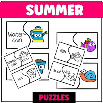 Preview of Summer Puzzles | Match the Word with the Picture | Color & B&W