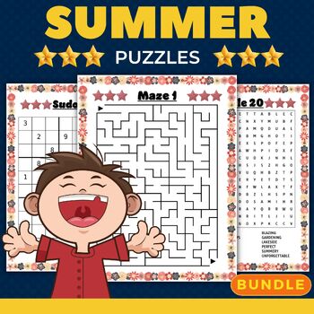 Preview of Summer Puzzles With Solution - Fun End of the year Brain Games & Activities