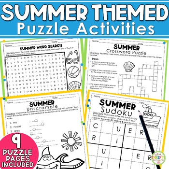 Summer Puzzles | Word Search, Crossword, Sudoku, & Unscramble | TPT