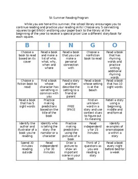 Preview of Summer Reading BINGO 5k-5th