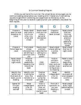 Summer Reading BINGO 5k-5th by Learning with LaSane | TPT