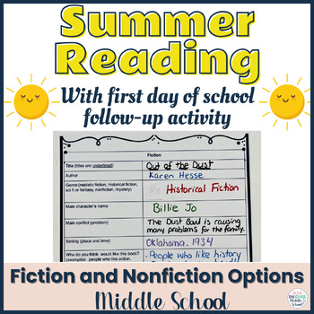 Preview of Summer Reading & Back to School Activity for Middle School
