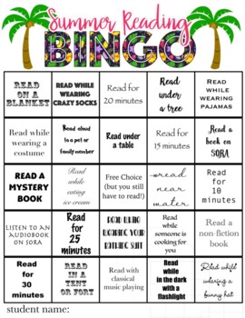 Preview of Summer Reading Bingo