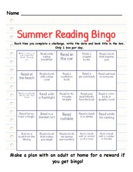 Summer Reading Bingo Challenge by Haley Acconcia | TPT