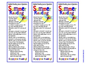 summer reading bookmark guided reading journal questions