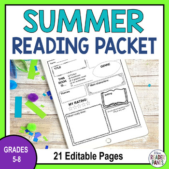 Preview of Summer Reading Packet - Middle School Library - Reading Activities for Any Book
