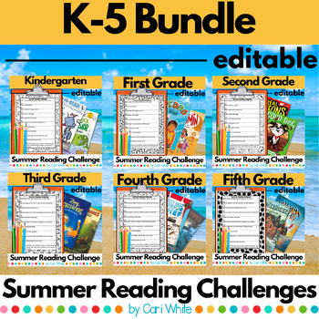 Preview of Summer Reading Challenges Logs BUNDLE EDITABLE for School Library