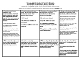 Summer Reading Choice Board Assignment and Rubric