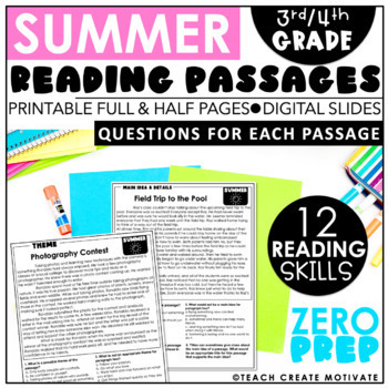 Preview of Summer Reading Comprehension - 3rd & 4th Grade Reading Passages and Questions