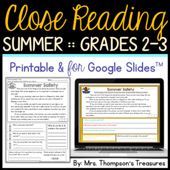 Preview of Summer Reading Comprehension Activities - Text Evidence & Inference + Digital
