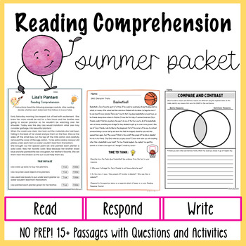Preview of Summer Reading Comprehension Passages and Questions 2nd Grade End of Year Packet