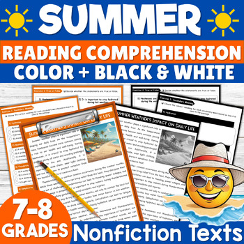 Preview of Summer Reading Comprehension Passage - End of the year activities 7th 8th Grades