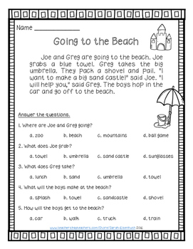 Summer Reading Comprehension Passages by Sarah Eisenhuth | TPT