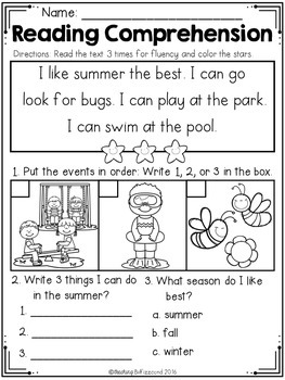 Kindergarten Reading Comprehension (Summer Edition) by Teaching