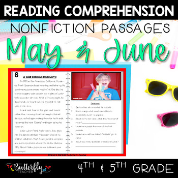 Preview of Summer Reading Passages with Juneteenth Comprehension May Early Finishers