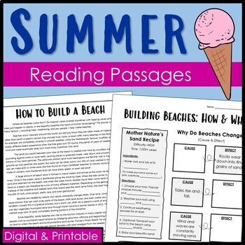 Preview of Summer Reading Comprehension Passages and Questions - Middle School