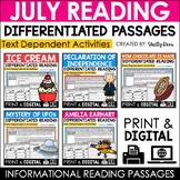 Summer Reading Comprehension Passages and Questions | July