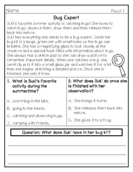 Summer Reading Passages with Comprehension Questions for Second and ...