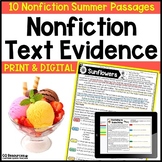 Reading Comprehension Passages for Summer Nonfiction Findi