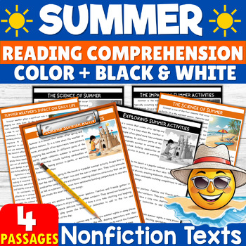 Preview of Summer Reading Comprehension Passages & questions - End of the year activities