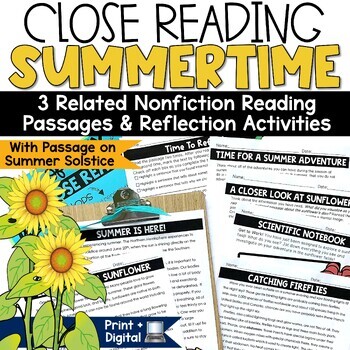Preview of Summer Reading Comprehension Passages Fireflies End of the Year Activity Packet