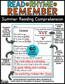 summer reading comprehension poems by a teachable teacher